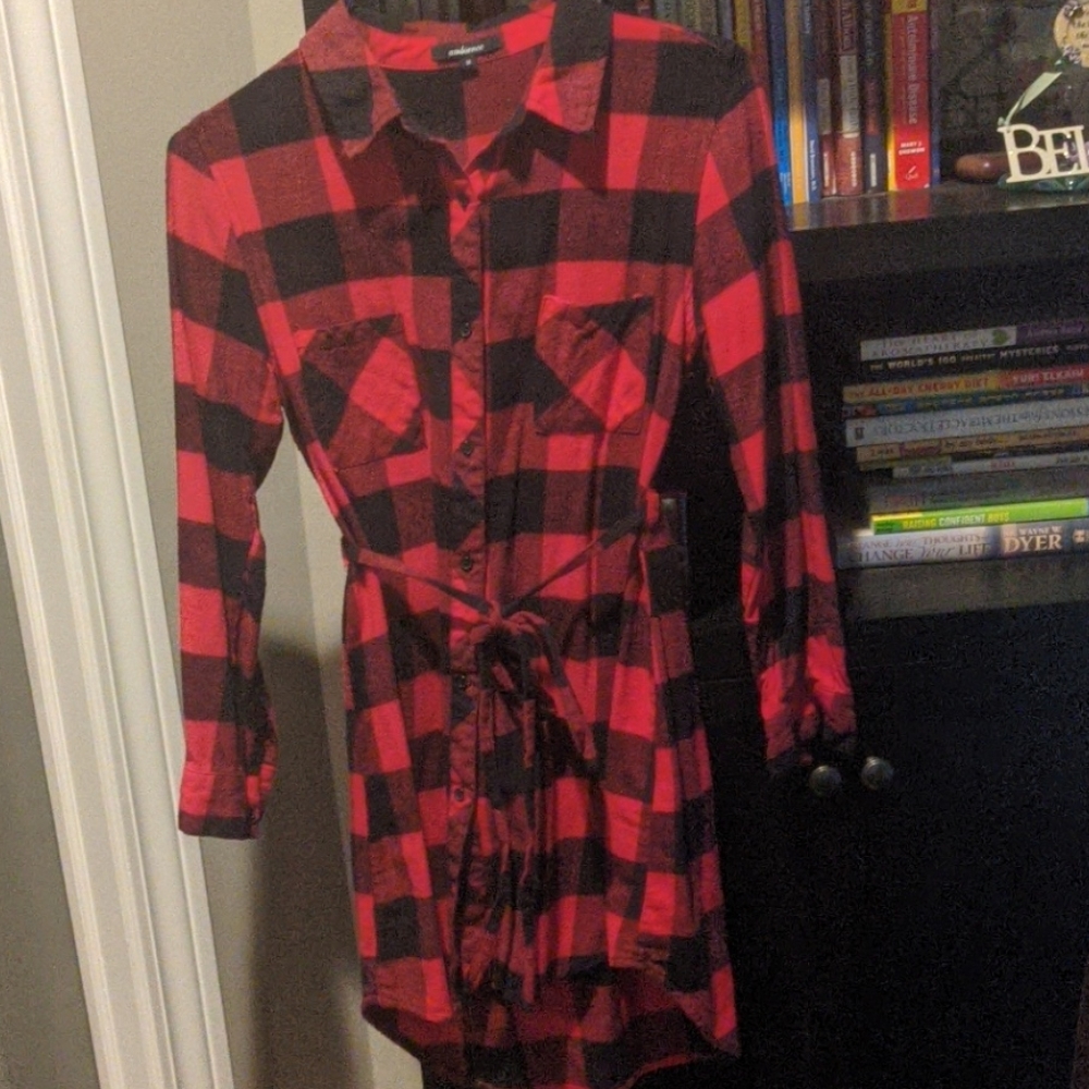 Buffalo plaid tunic with high low tail